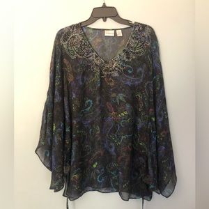 Chico’s Silk Small Medium Oversized Paisley Sheer Top !